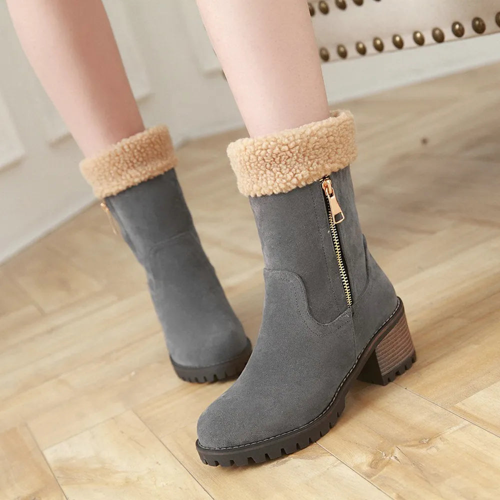 A pair of snow boots with a rubber sole and plush lining in one of four colour options.