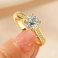 Women's geometric zircon ring in copper with electroplated K white or yellow finish, showing heart, split, and star design options.