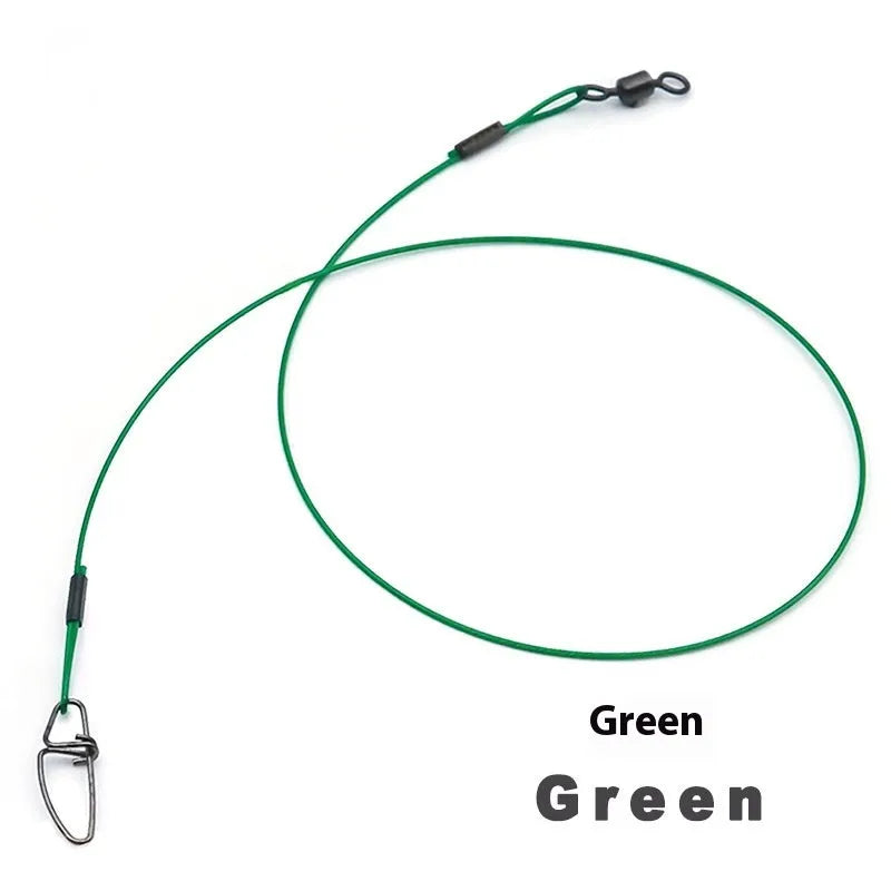 54cm steel wire fishing leaders with double buckle pin in black, green, and red colours