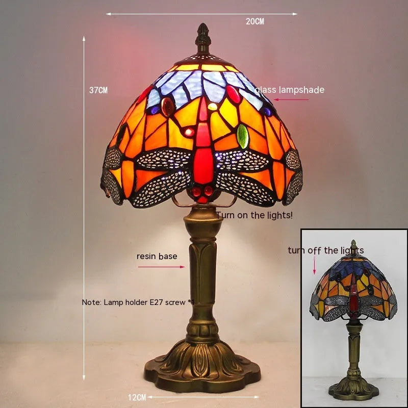 Stone Tiffany-style table lamp with a detailed dragonfly design in multiple colour options.