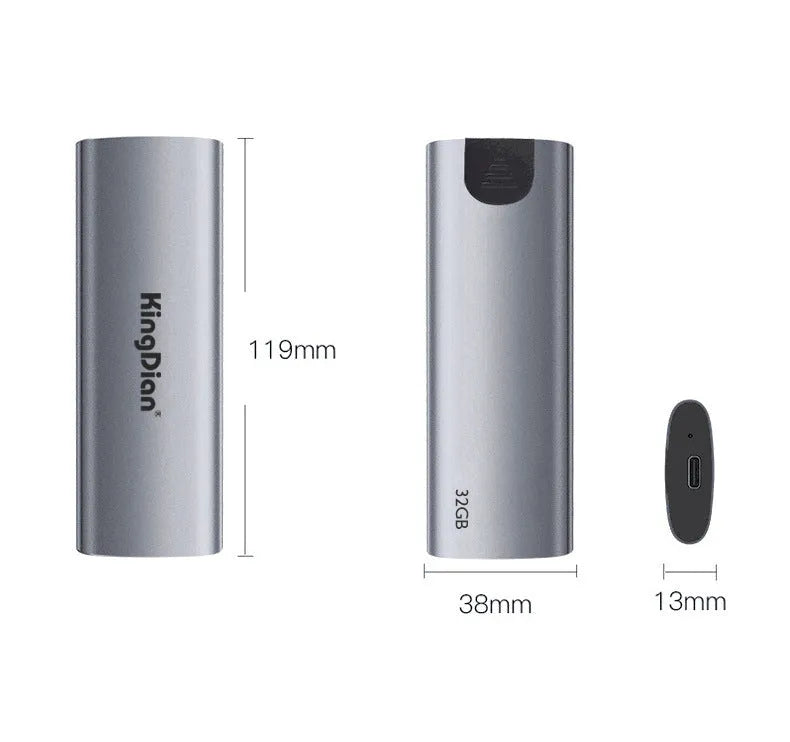 Grey mobile SSD external hard drive for direct phone connection with USB 3.0 interface
