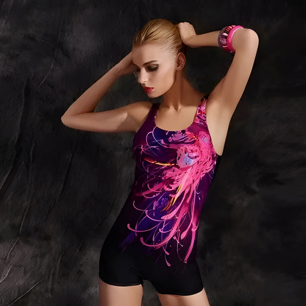 Women's quick-drying polyester one-piece swimsuit in conservative sleeveless style