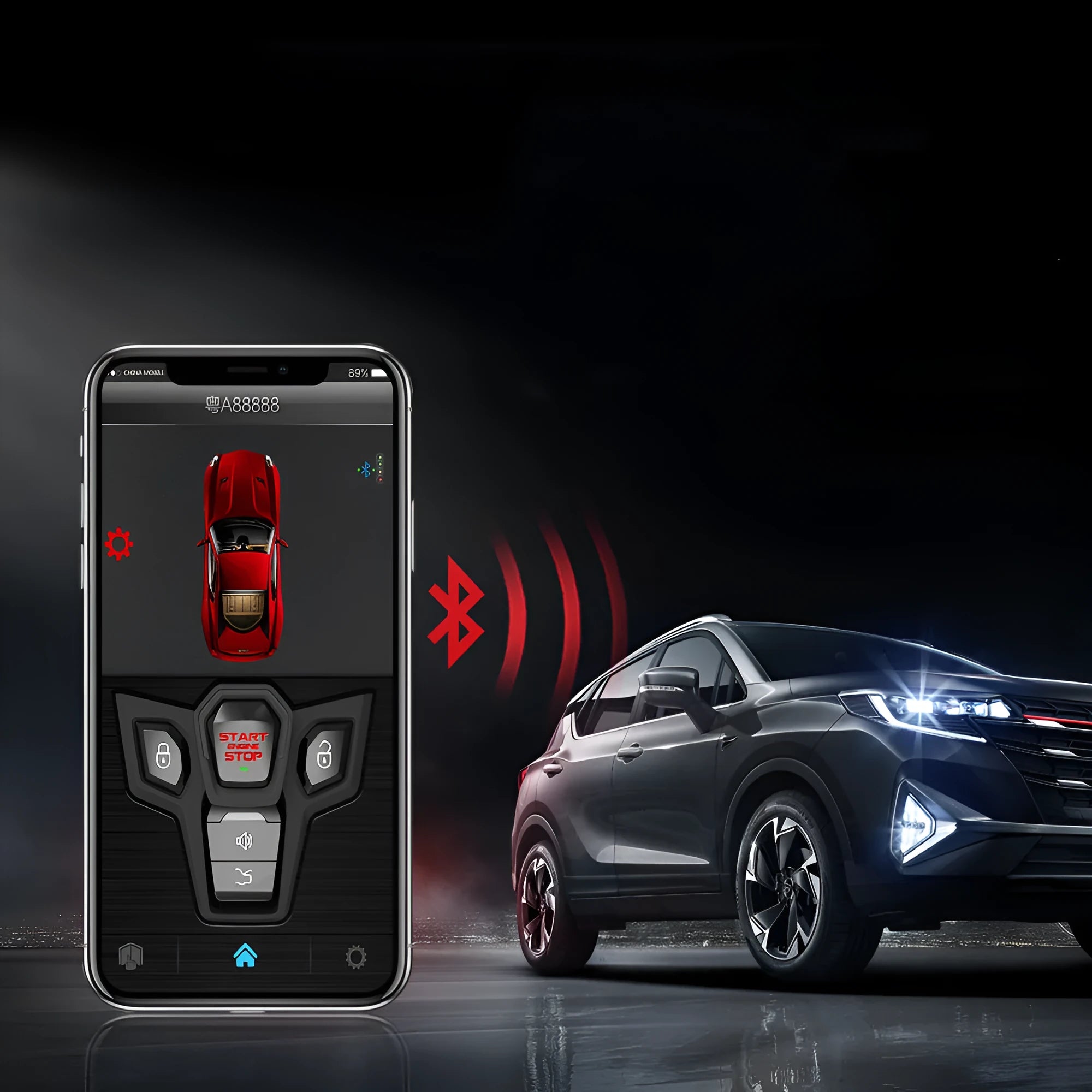 Black frost finish remote control car alarm system with two remotes for vehicle security