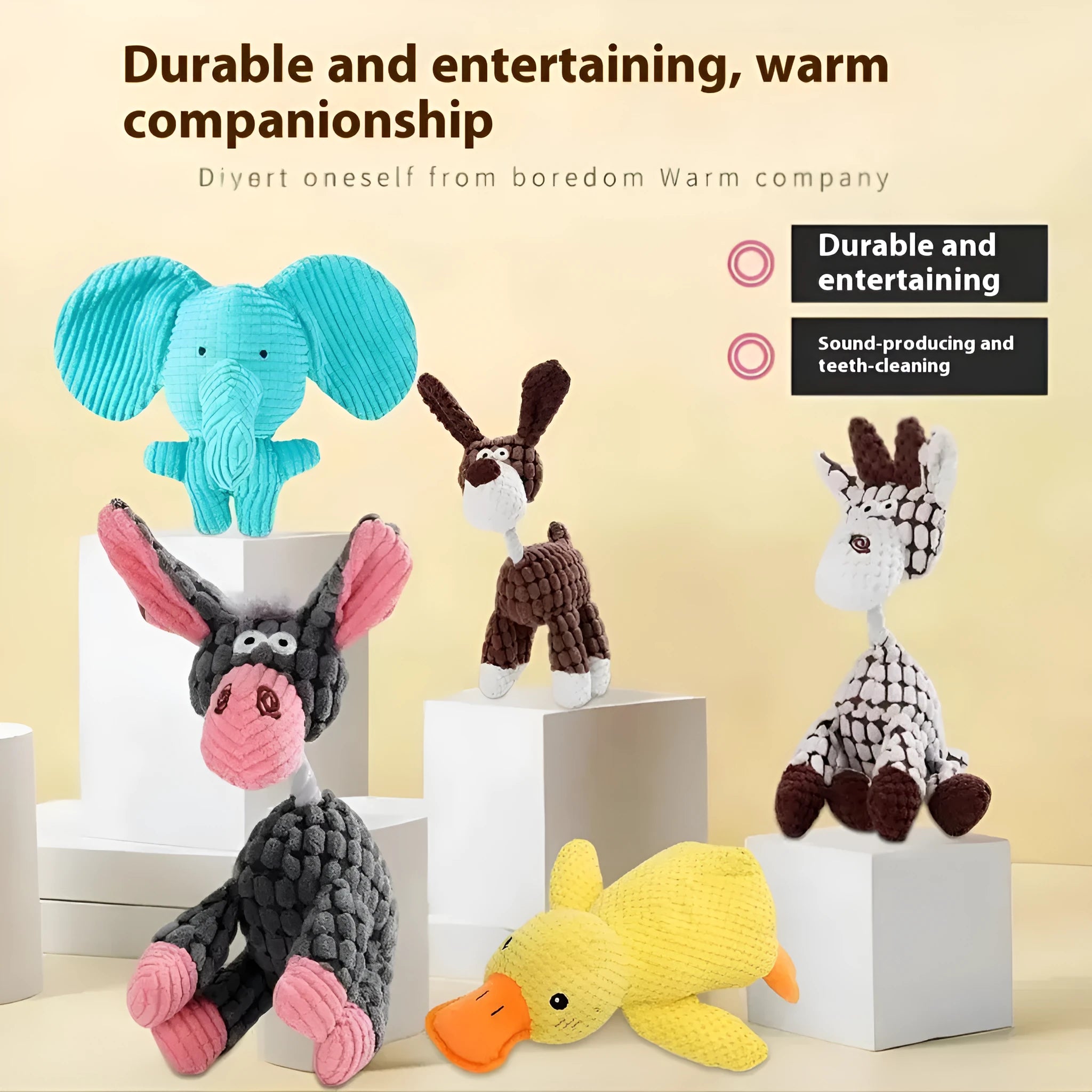 Plush bite-resistant dog toy in blue elephant style for puppies and chewers.