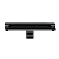Black bladeless clip-on laptop fan with integrated lighting lamp showing USB cable and screen attachment mechanism