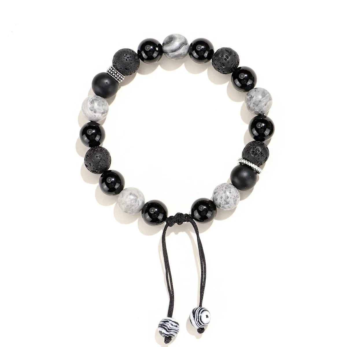 Black agate map stone volcanic bracelet showing diamond shape design and electroplated finish