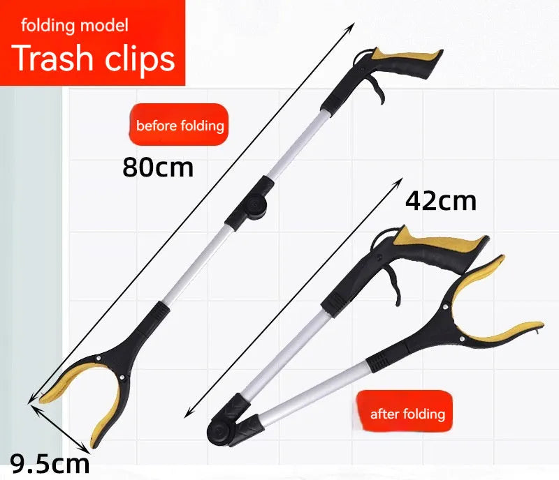 Foldable aluminium rubbish clamp with extended 80cm length and coloured handle