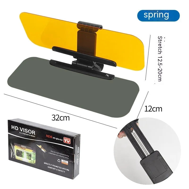 Car anti-glare sun visor with telescopic adjustment and dual-use anti-high beam goggles design