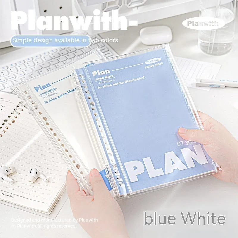 A5 PVC spiral bound notebook in blue or white colour for storing loose papers