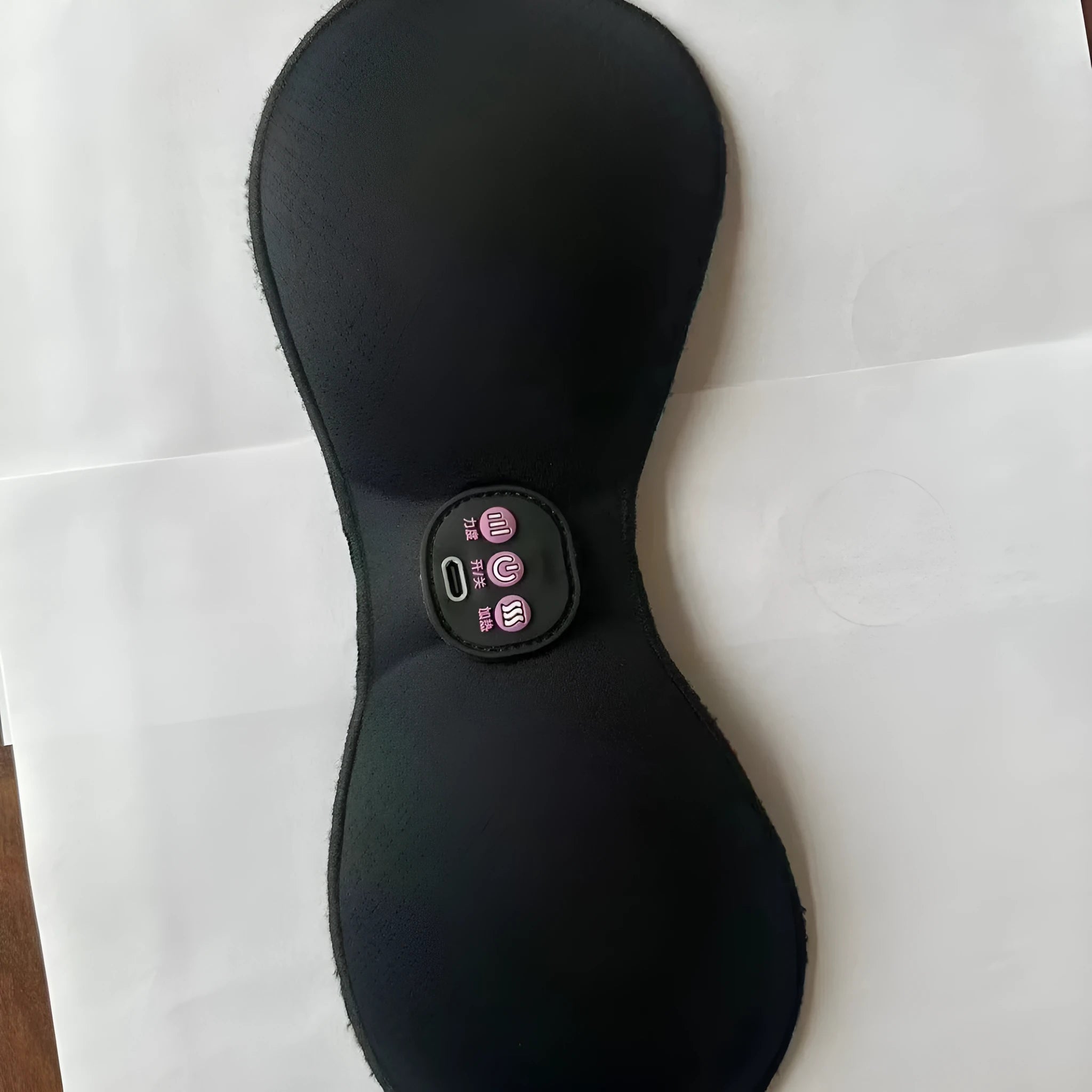 Black electric massage bra inner cushion with adhesive chest stickers and three-key control
