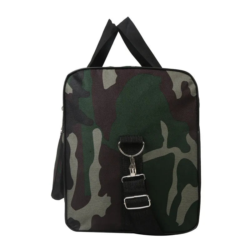 Camouflage pattern luggage bag with waterproof fabric and striped polyester lining
