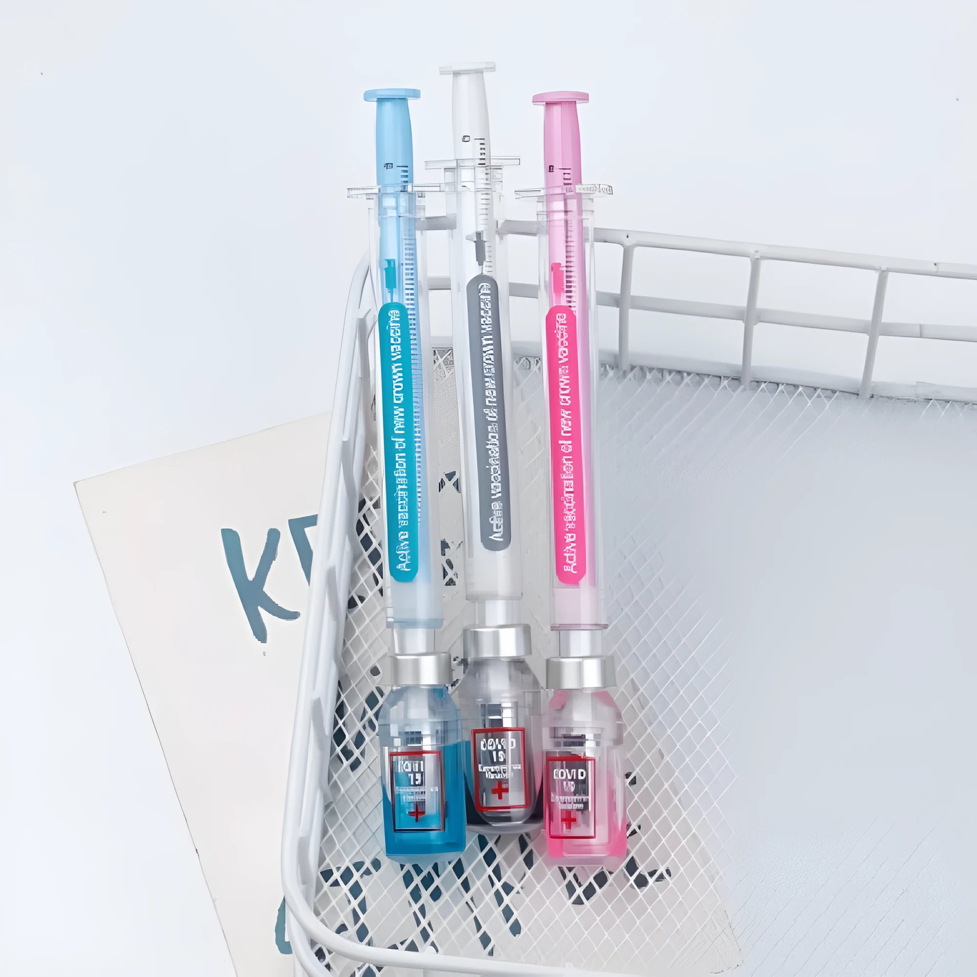 Vaccine pen design gel pen with black 0.5mm refill and plastic shell
