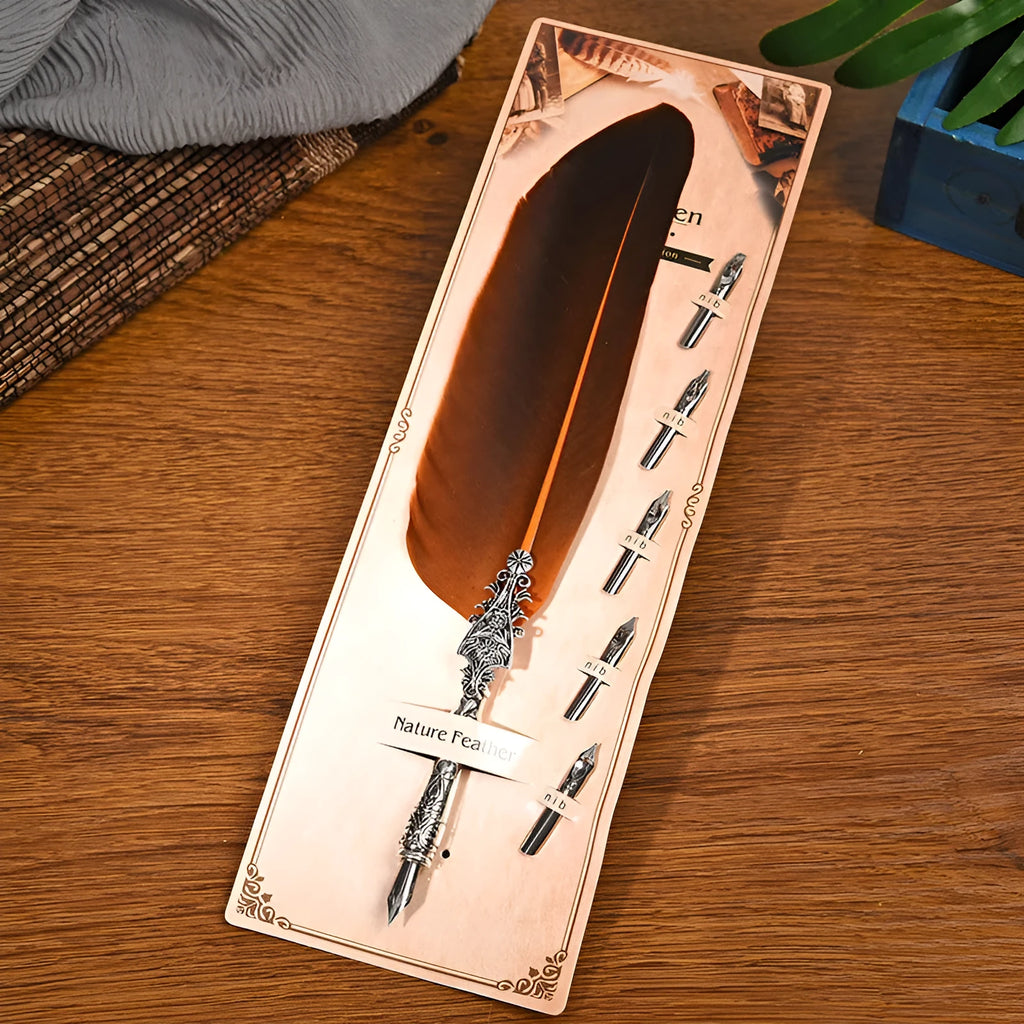Vintage feather dipped water fountain pen with zinc alloy shell in multiple colour options
