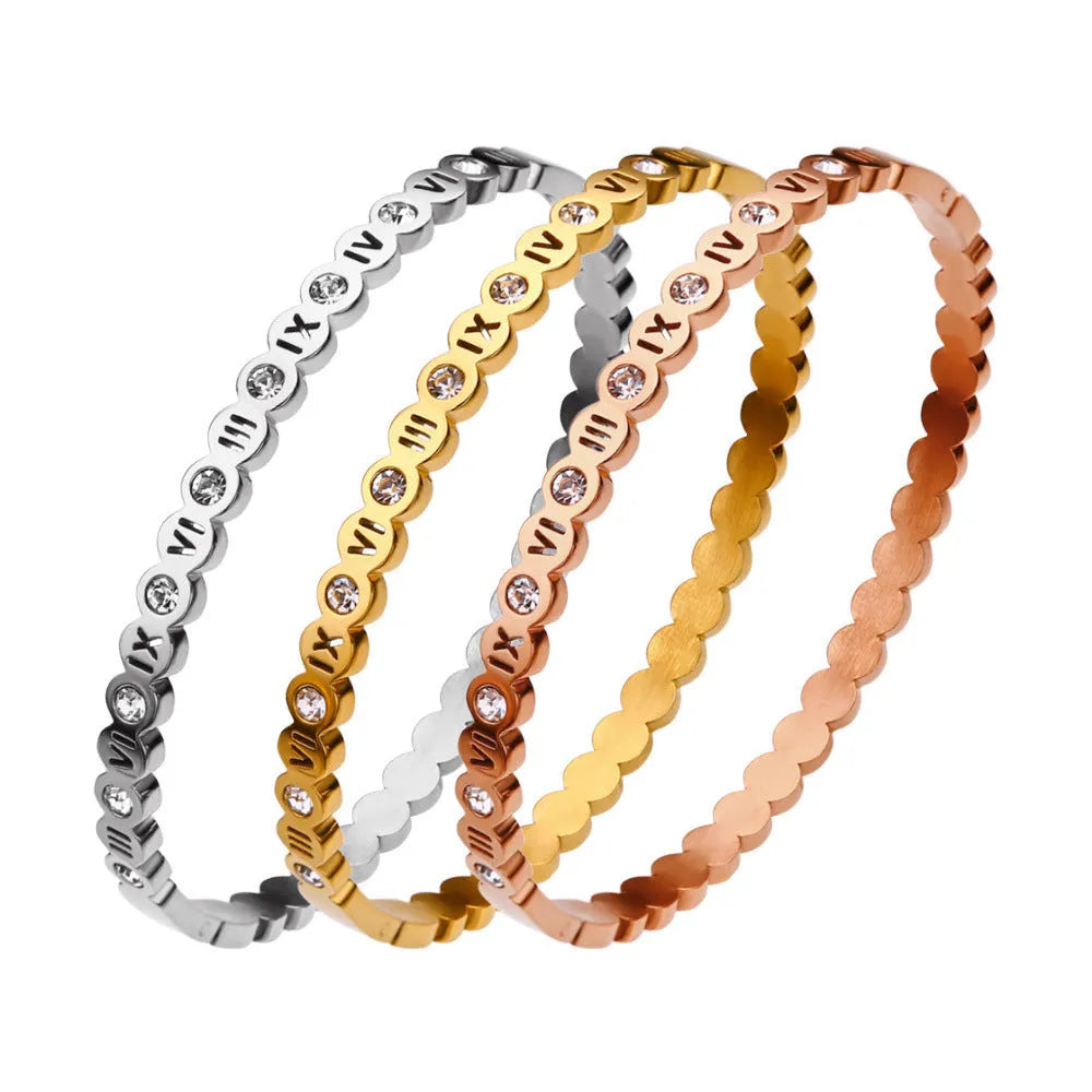 Korean style titanium steel bracelet with numeric design in gold finish