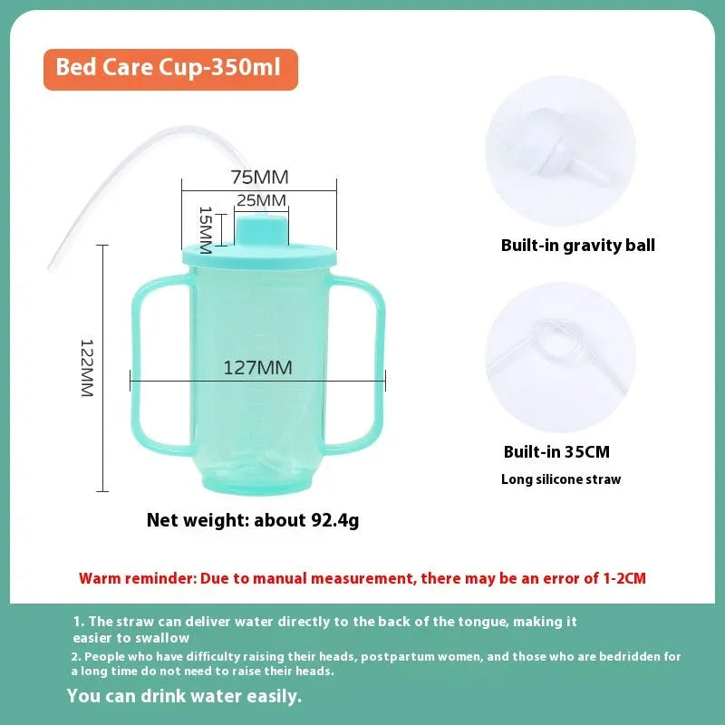 Adult anti-choke care cup with slanted spout, handle and lid in PP material