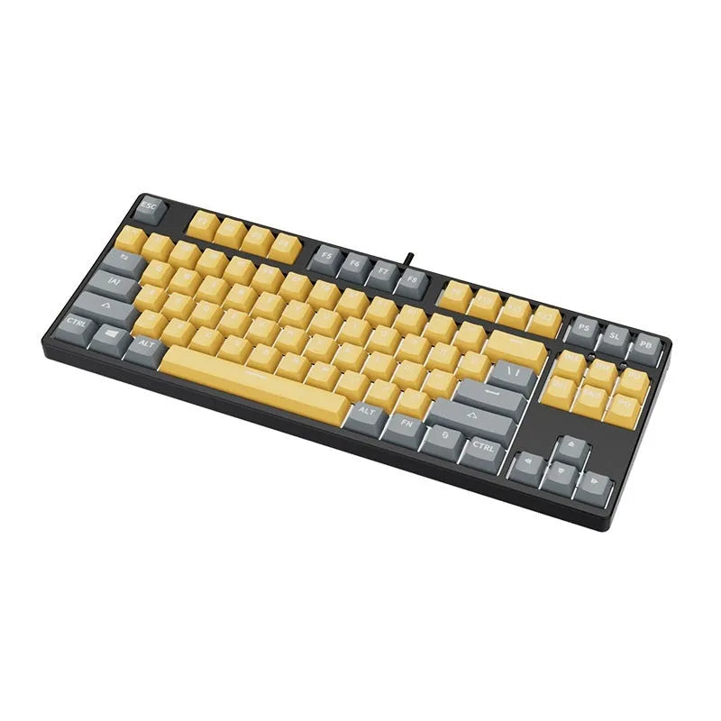 87-key wired mechanical gaming keyboard with multi-colour keycaps on a metal body.