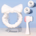 Facial brush set with coral fleece hair band and nylon bristle cleansing brush in multiple colour options
