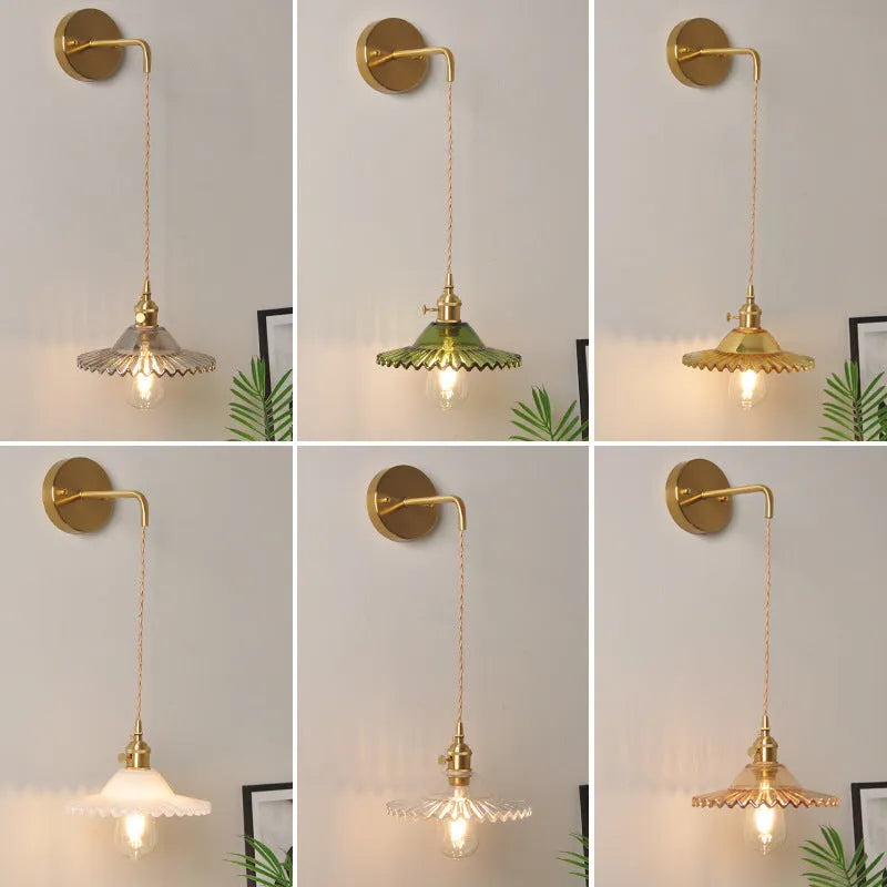 Retro copper and glass lotus wall lamp in six colour options, diameter 22cm.