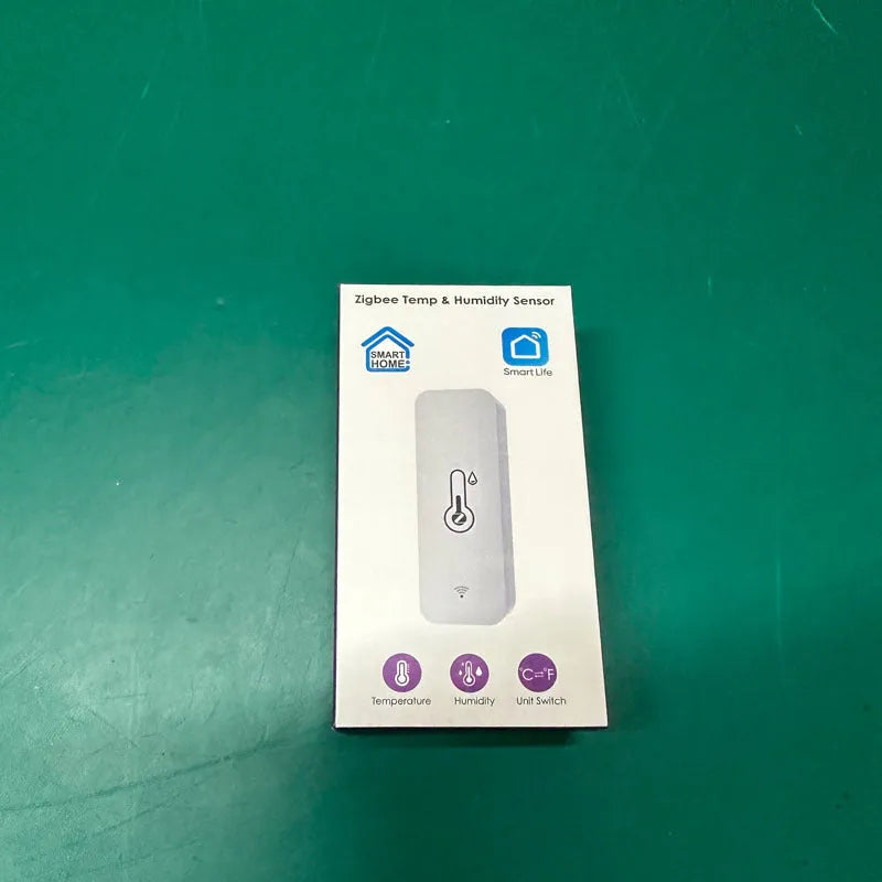 WiFi Zigbee temperature humidity sensor in compact ABS plastic housing measuring 72x25x20mm