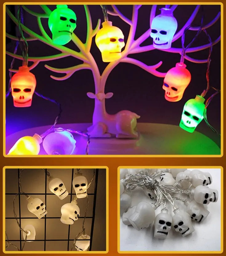 Halloween LED string lights with pumpkin, ghost and bat pendants on 1.2 metre battery-powered cord