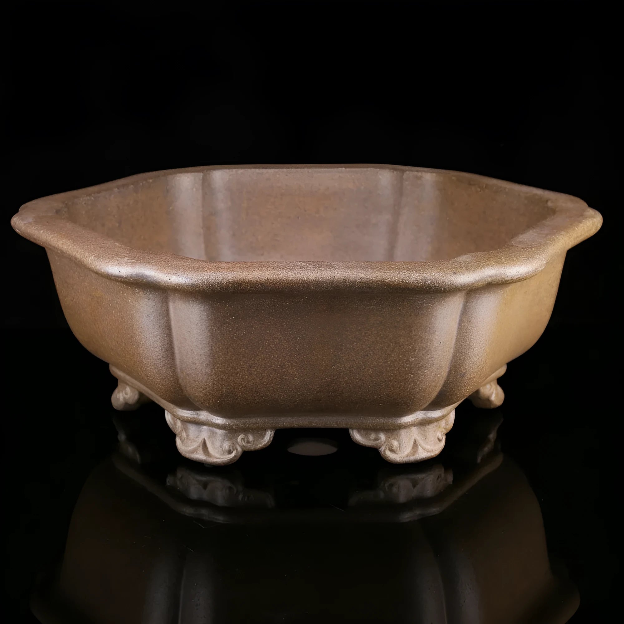 Handmade purple sand bonsai pot in hexagonal and begonia basin styles