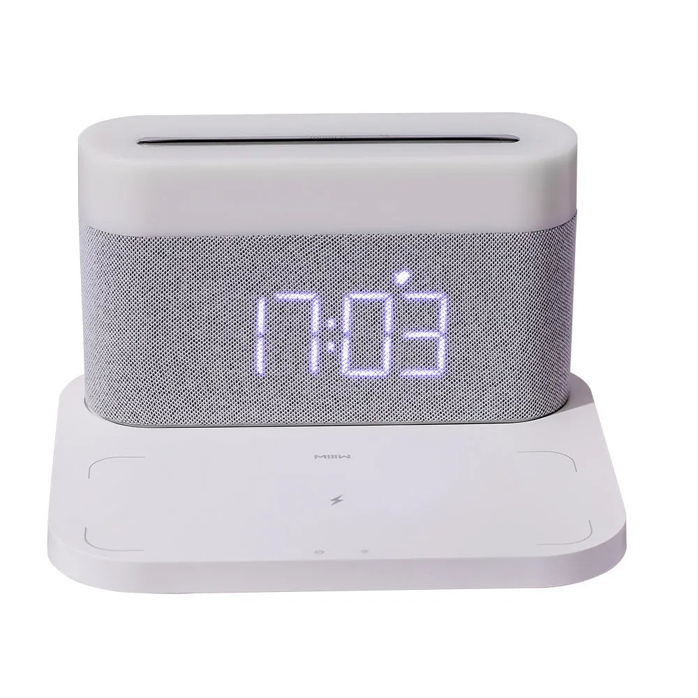 Black or white desktop wireless charger with digital clock display and night light function