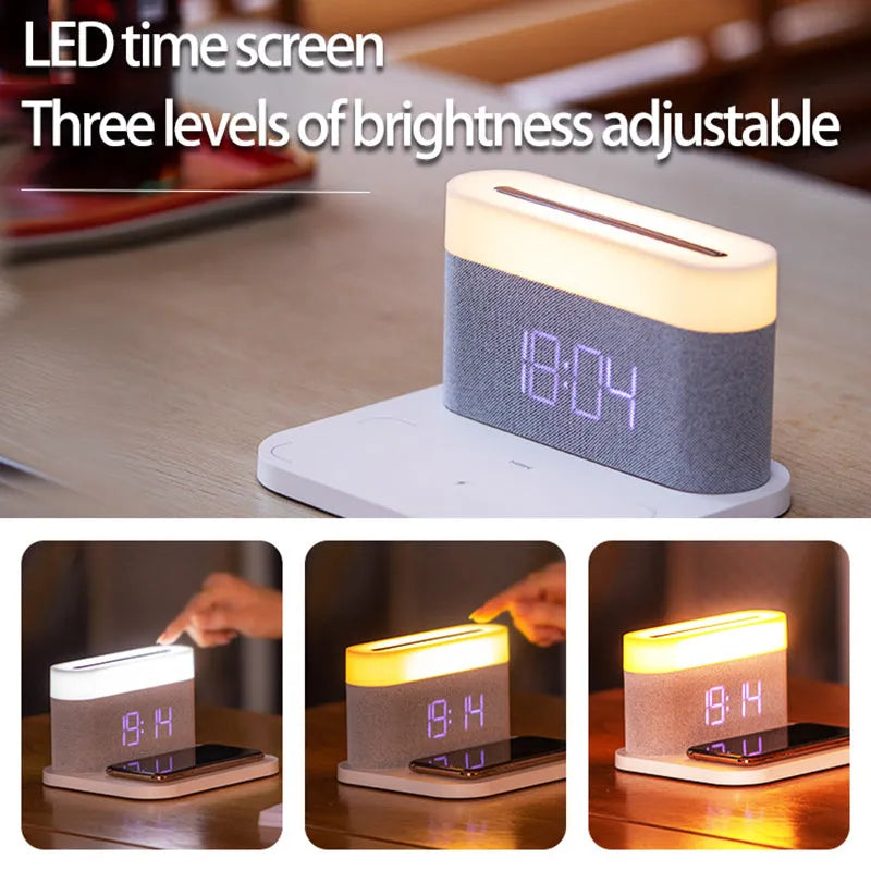 Black or white desktop wireless charger with digital clock display and night light function