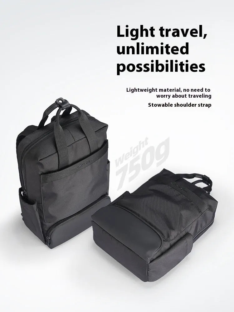Black Oxford cloth computer backpack with 20-35L capacity and polyester lining