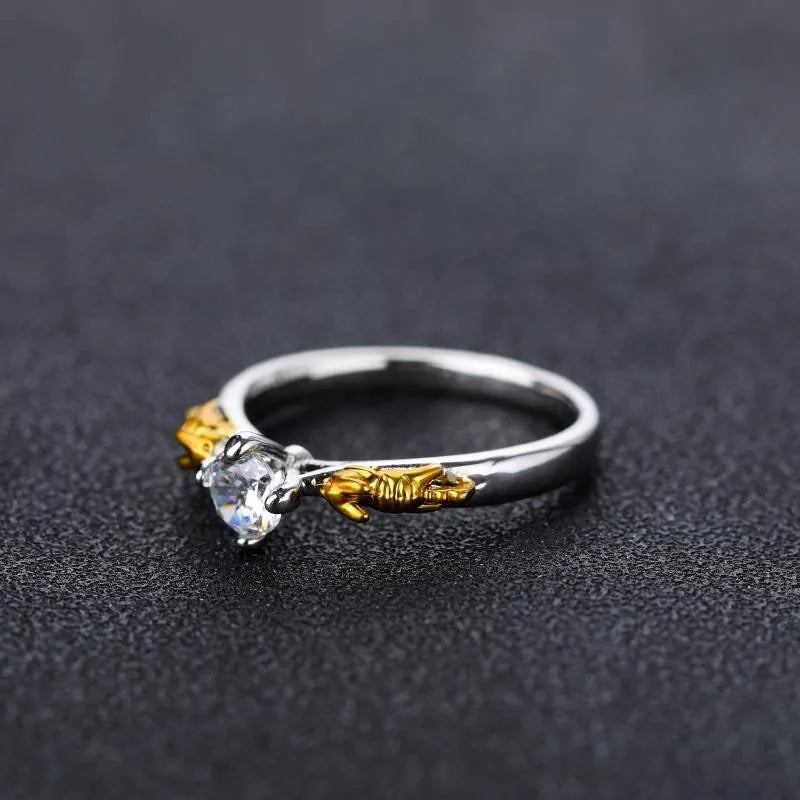 Black gold crown modelling ring made from copper for cosplay and unisex fashion wear.