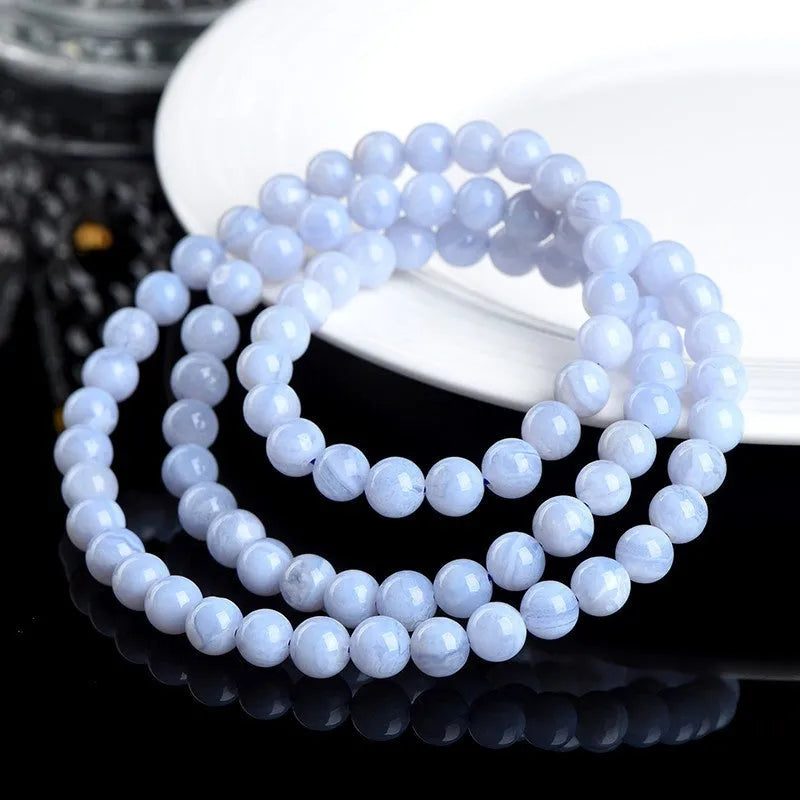 Natural blue agate bracelet with multi-circle patterns and Ruyi-style design elements