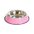 Stainless steel pet bowl with colourful melamine pot and non-slip rubber base