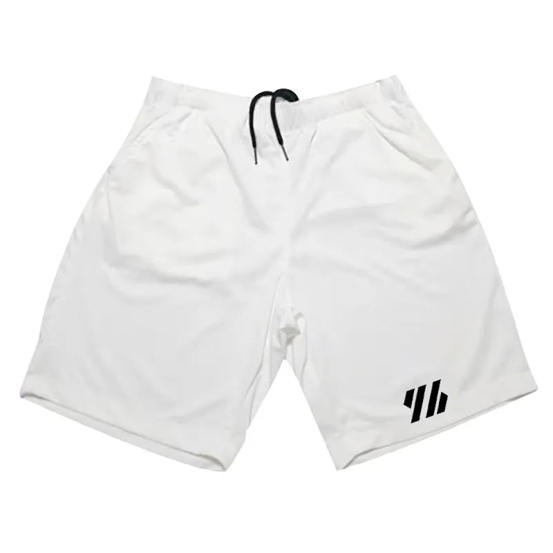 Loose fit metal silk fabric sports shorts for running in multiple colours on a size chart background.