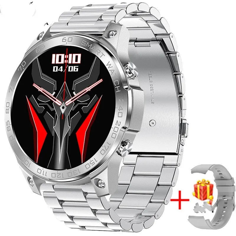 Bluetooth call sports watch with round AMOLED display on a silicone strap, showing health metrics.