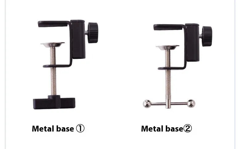 Black foldable desktop cantilever bracket with adjustable arm holding tablet