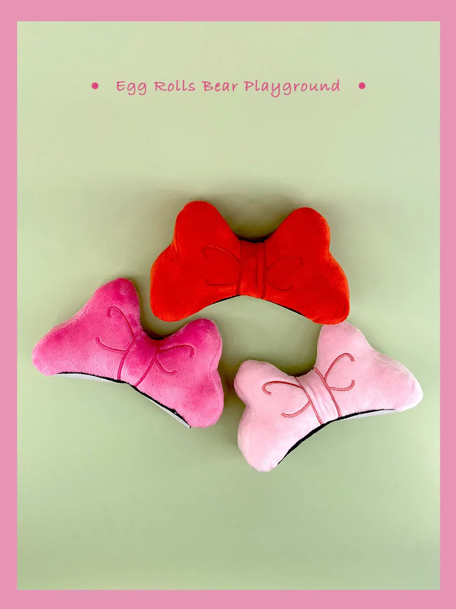 Plush bow helmet decoration for electric motorcycle and ski helmets in red, peach pink and rose pink colours