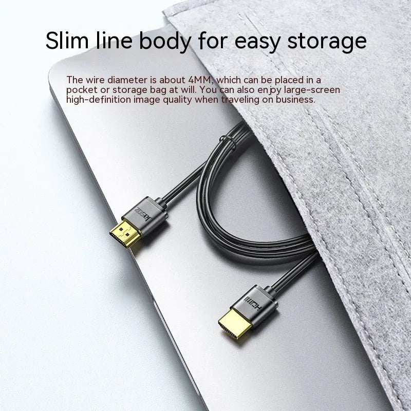 Flexible thin HDMI cable with gold-plated connectors showing length options from 50cm to 500cm