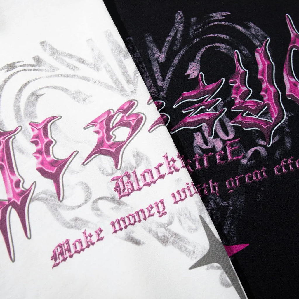 Men's loose fit retro printed cotton t-shirt in black or white colour options
