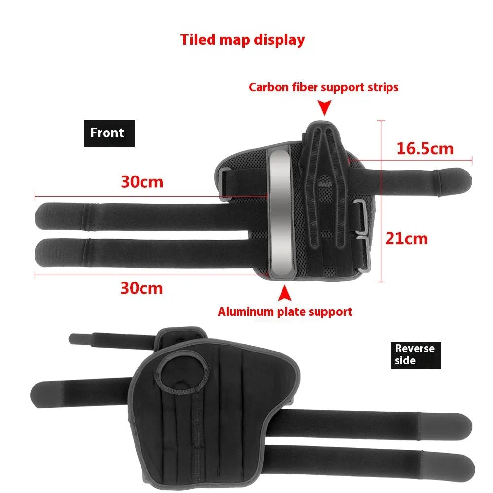 Black carbon fibre sports wrist guard with thumb strap and grey edging