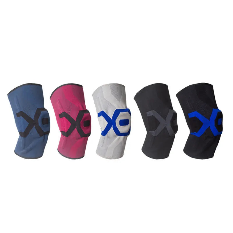 Men's silicone knee pad for sports protection in a black and blue colour combination.