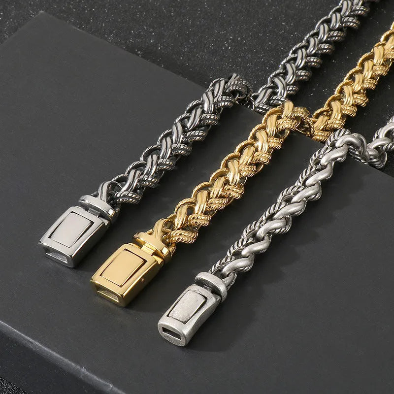 Men's titanium steel keel chain necklace with large hemp flower chain and geometric pendant
