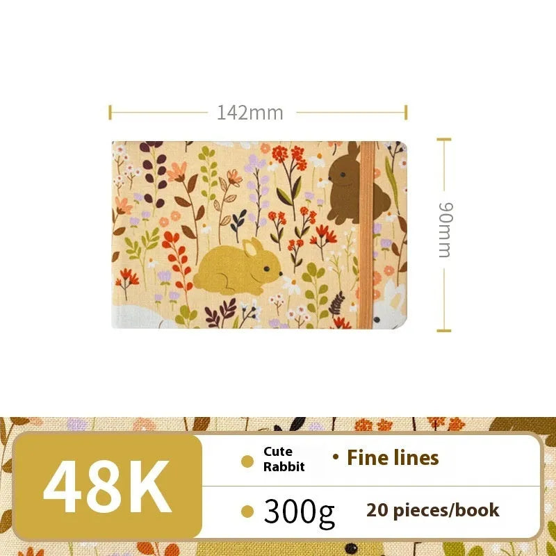 Feiluniao handmade fabric watercolour sketchbook with decorative cover, shown at 185mm length.