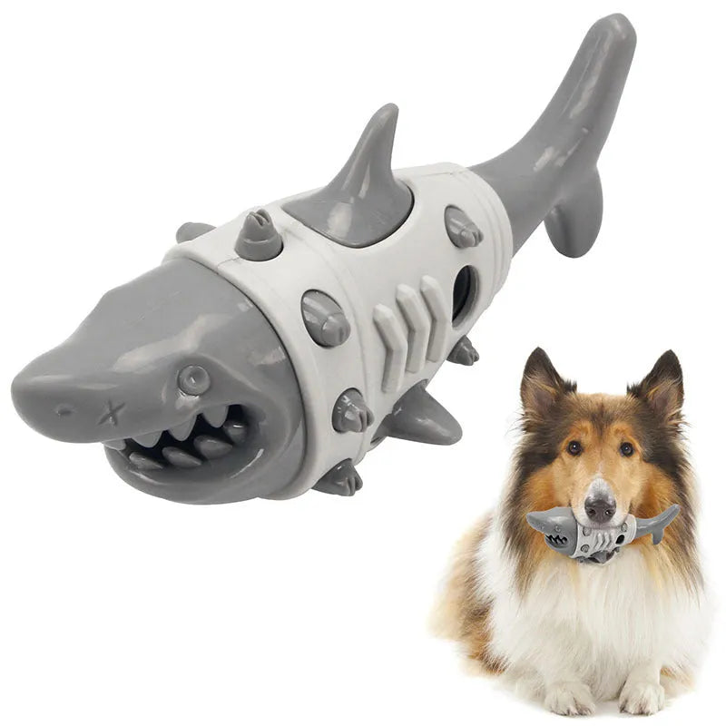 Blue shark-tooth textured dog chew toy for teething puppies on a white background.