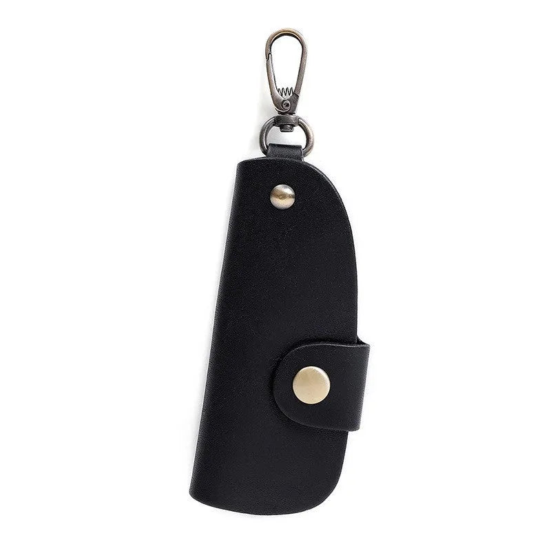 Handmade short strap leather key case for car keys in black, brown, coffee and purplish red colours.