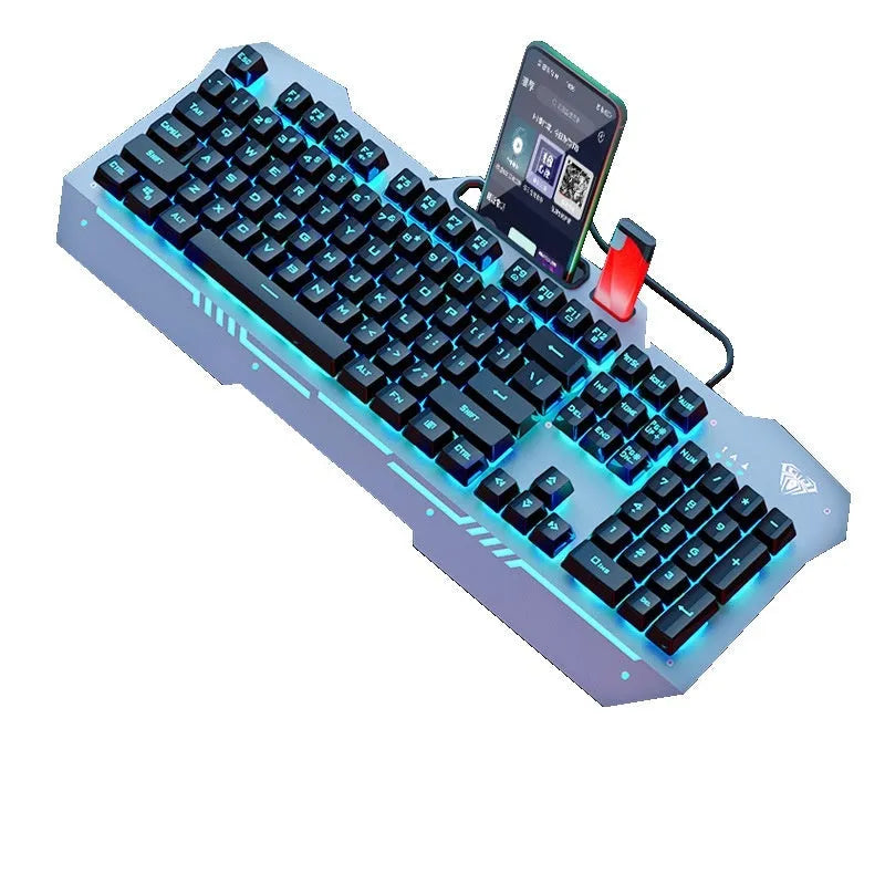 Mechanical keyboard gaming bundle with metal construction and LED lighting in colour box packaging