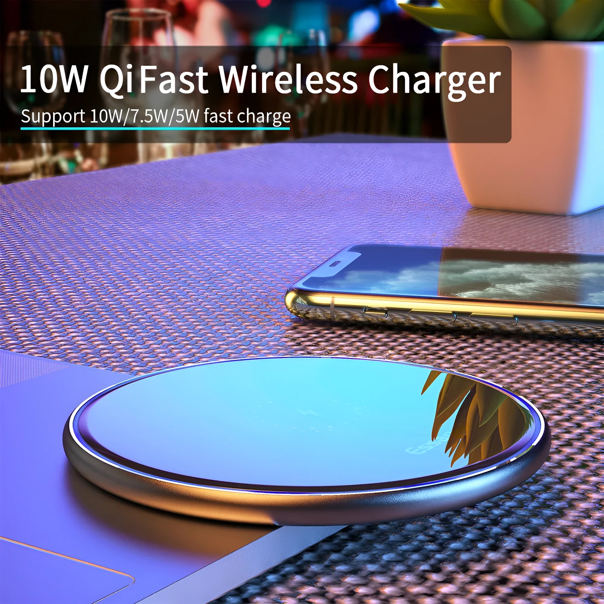 Black aluminium alloy wireless charging pad with LED indicator light