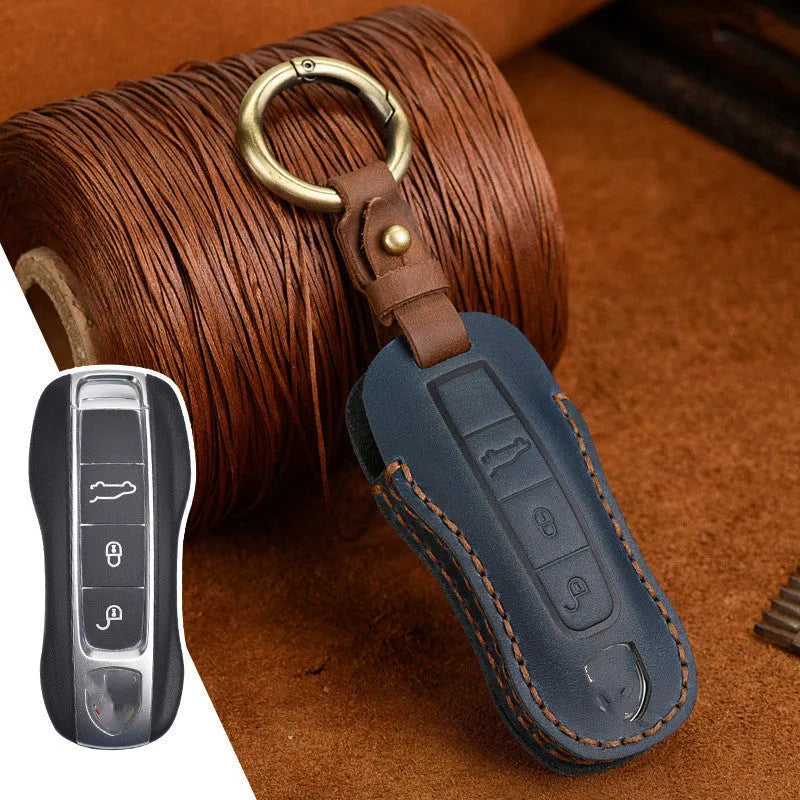 Porsche key cover in genuine cowhide leather with retro bag buckle design