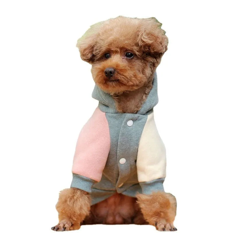 Brown cotton pet sweatshirt for a dog, showing sizes XS to 2XL available.
