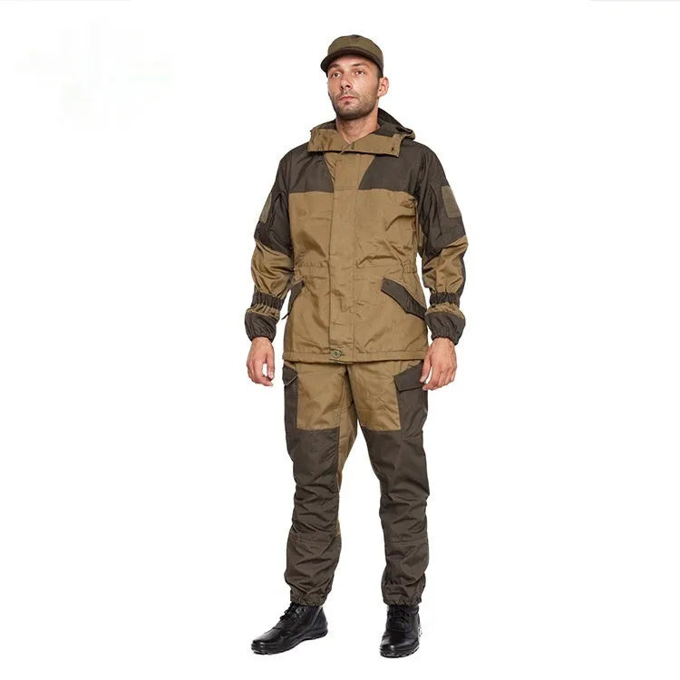 Men's special forces style tactical combat suit in cotton blend fabric, featuring a jacket and trousers.