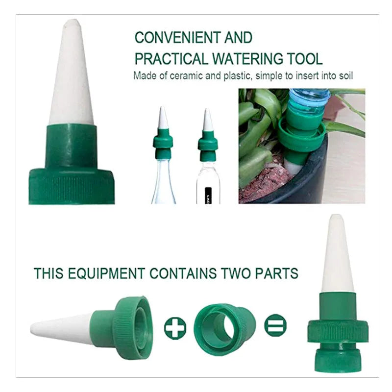Green ceramic plant water dripper for connecting to cola bottles for automatic garden irrigation