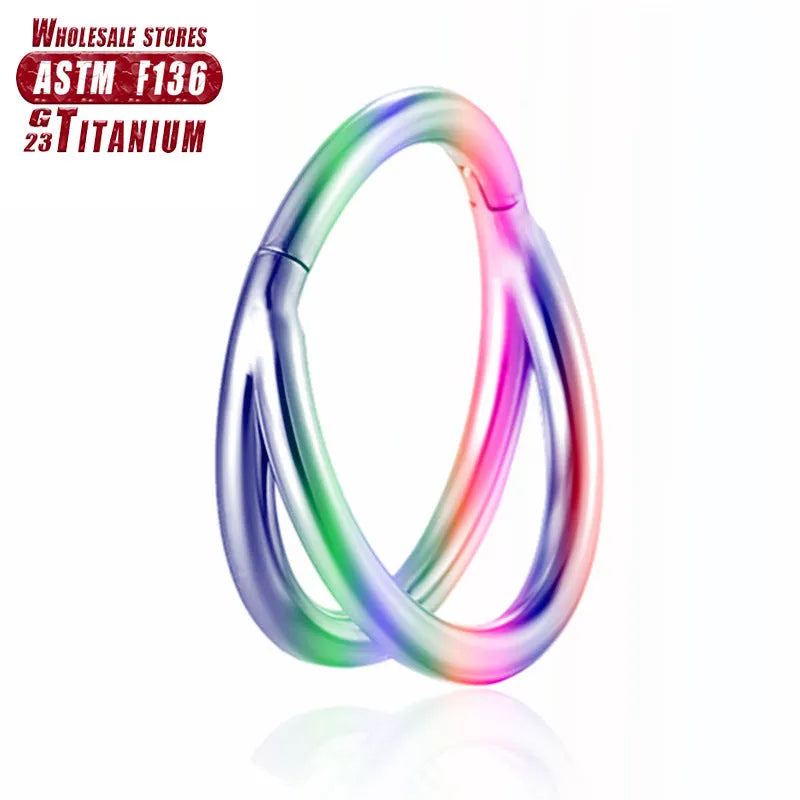 Titanium alloy fork nose ring for body piercing in silver, shown next to size options from 6mm to 12mm.